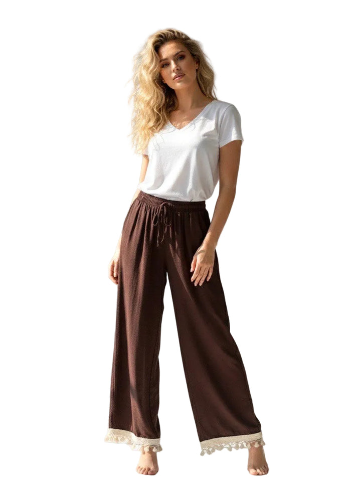 TOSCANA - Flowy Bohemian Pants - Brun/Creme