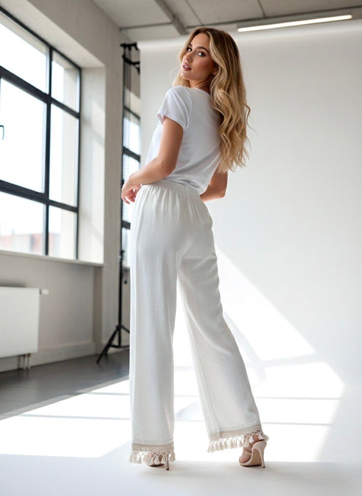 TOSCANA - Flowy Bohemian Pants - Vit/Creme