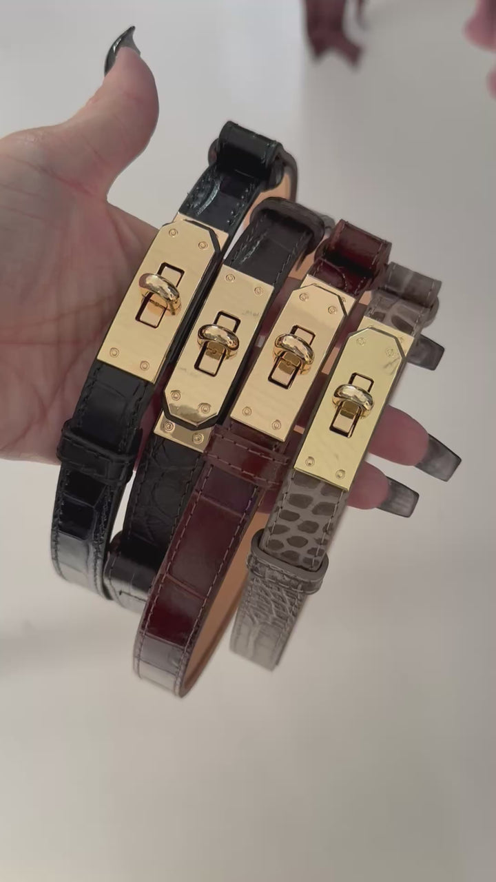 HARPER - Läderbälte - Croco Svart