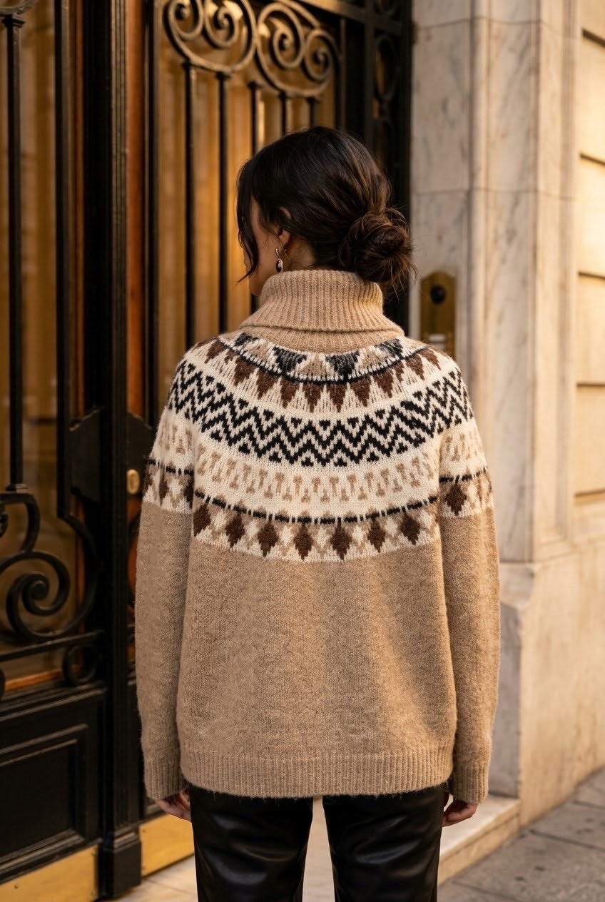 Luna - Jaquard turtleneck Jumper  - Beige