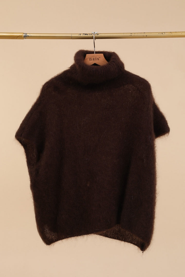 MOLLY - Fluffy Mohair Turtleneck Sweater -  Brown