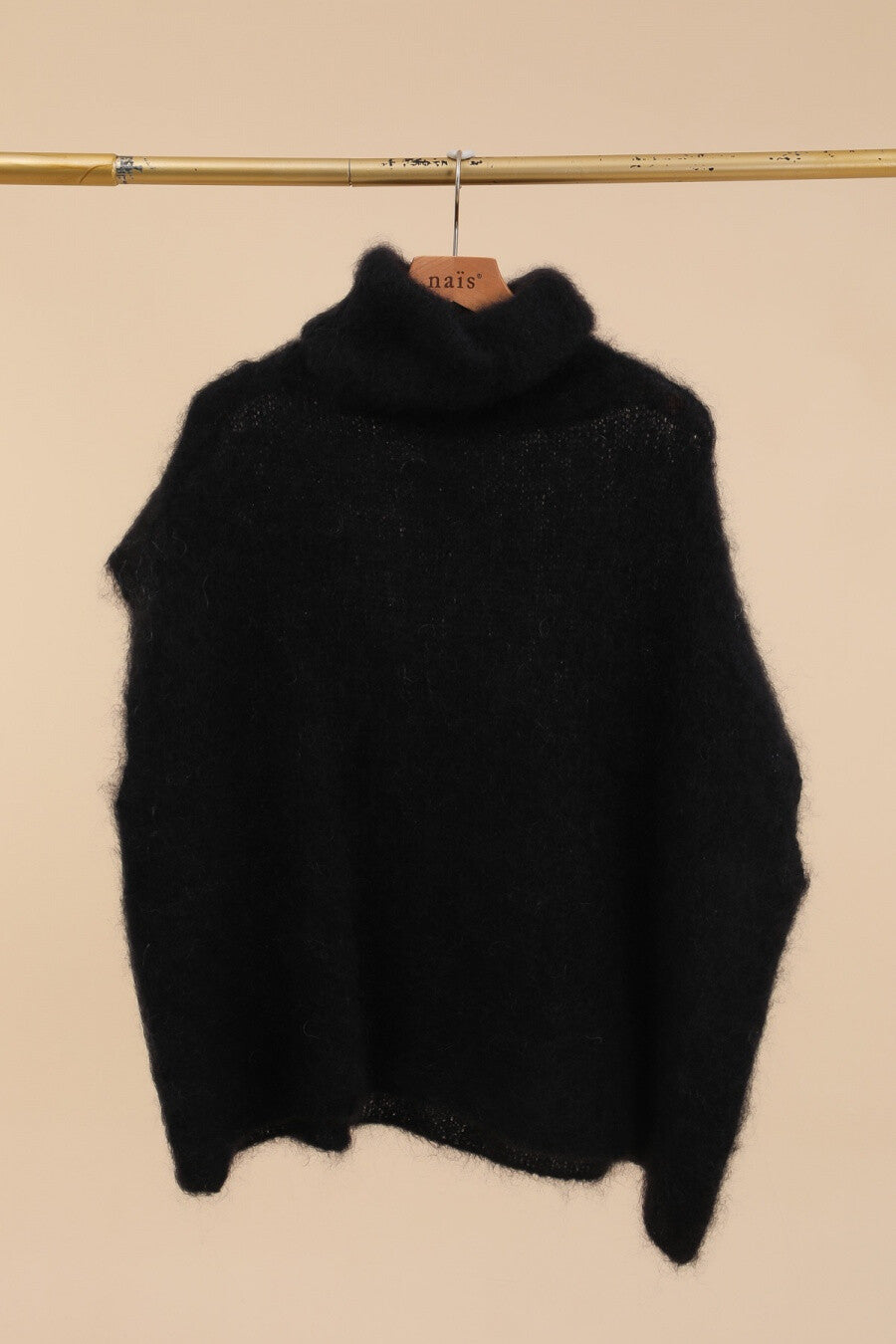 MOLLY - Fluffy Mohair Turtleneck Sweater - Black