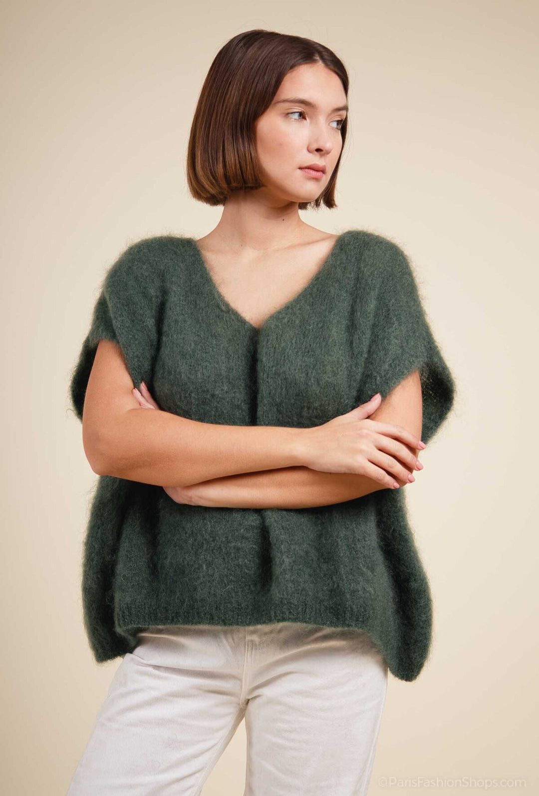 POLLY - Fluffy Mohair Sweater - Army