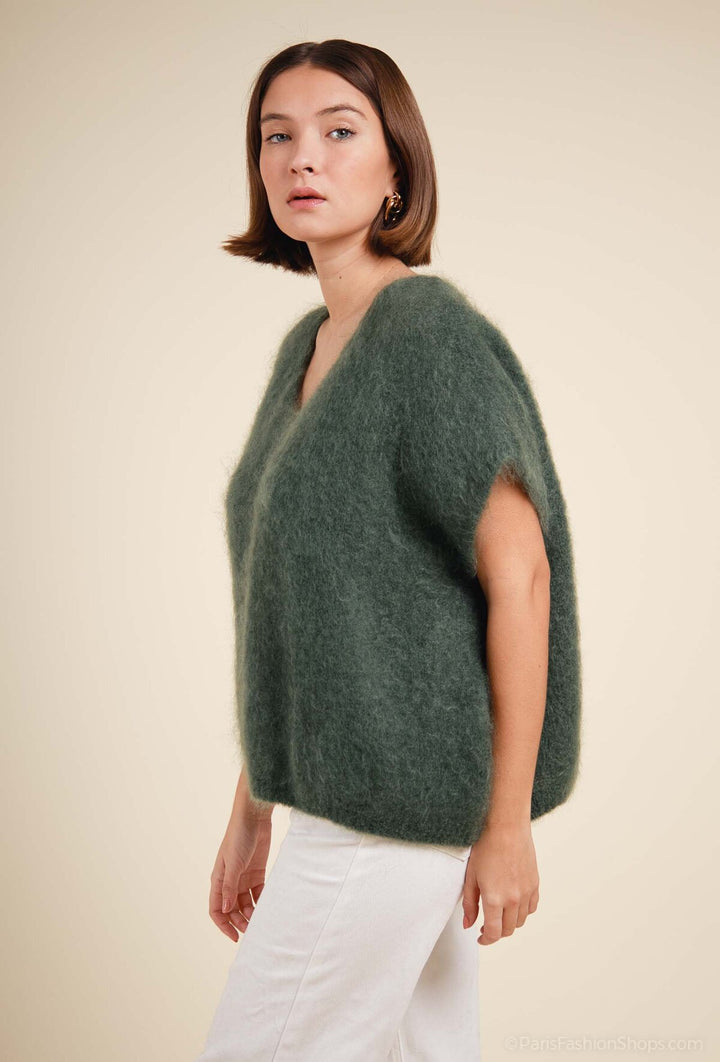 POLLY - Fluffy Mohair Sweater - Army