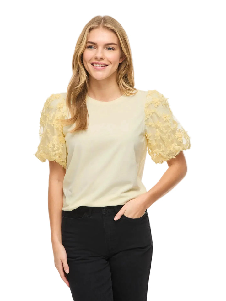 ONESCA - T-shirt med dekorärm - Pastell Gul