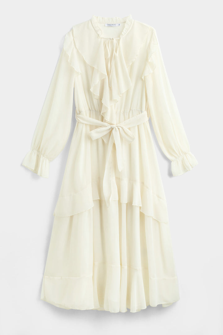 VIOLA - Boho klänning med volanger - Ivory