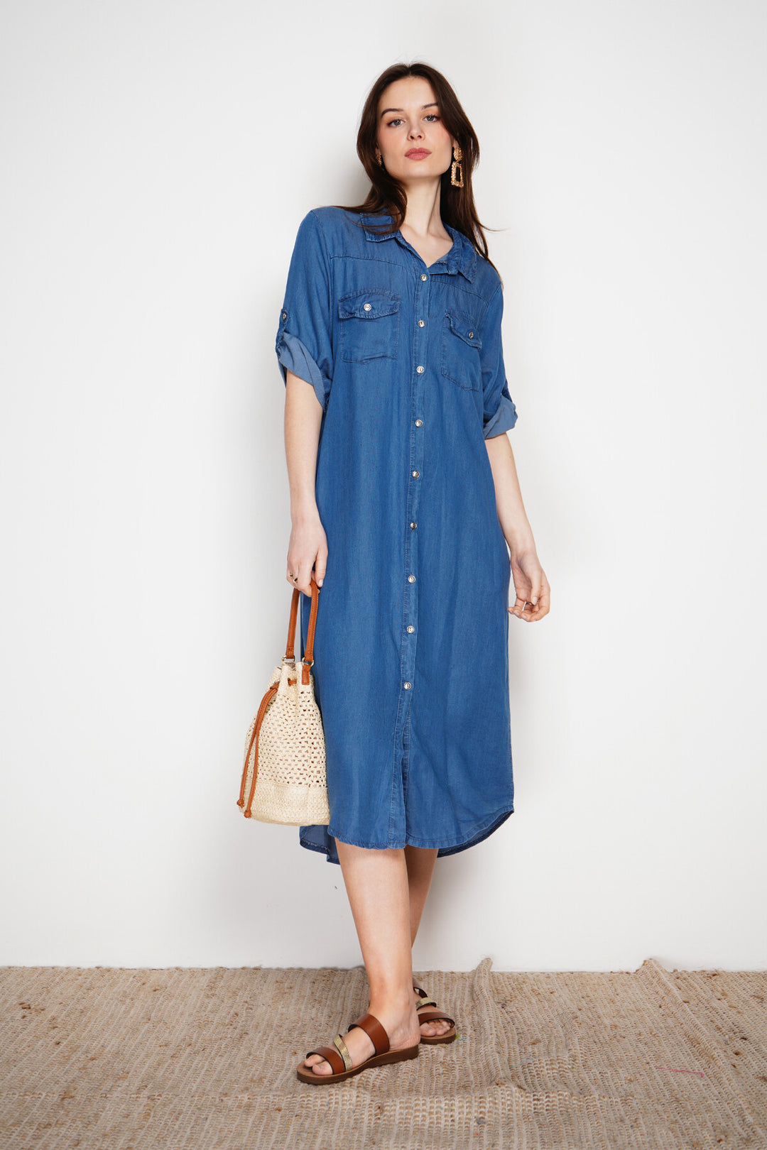 SANDRA - Skjortklänning i i Tencel - Blå Denim