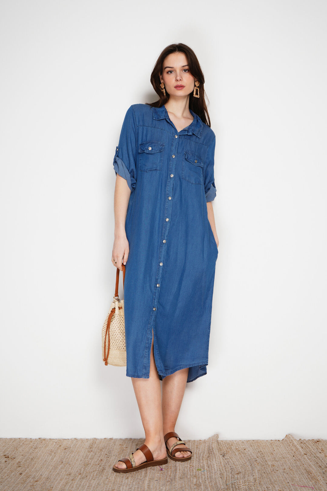 SANDRA - Skjortklänning i i Tencel - Blå Denim