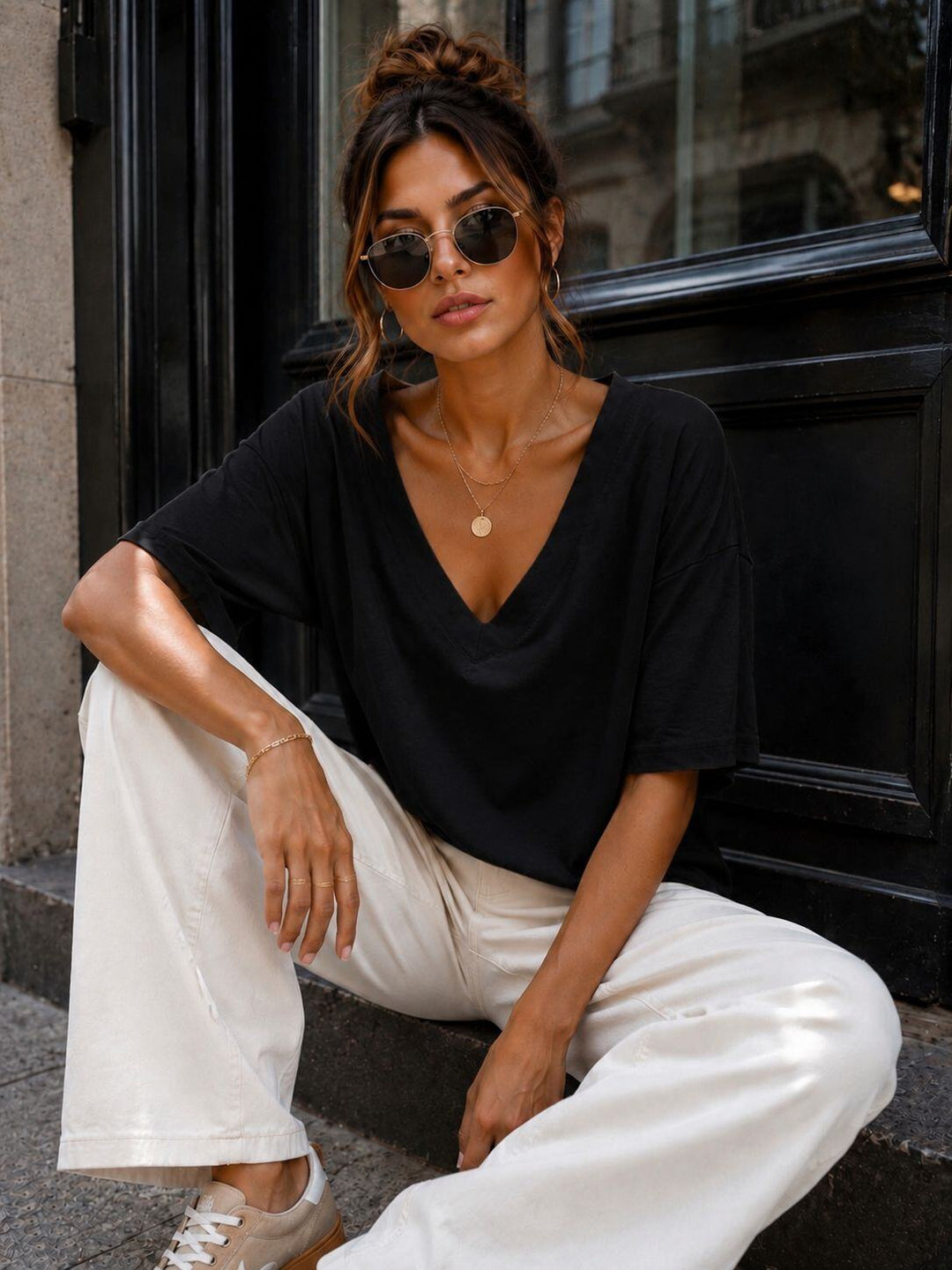 MELISSA - T-Shirt V Neck - Black