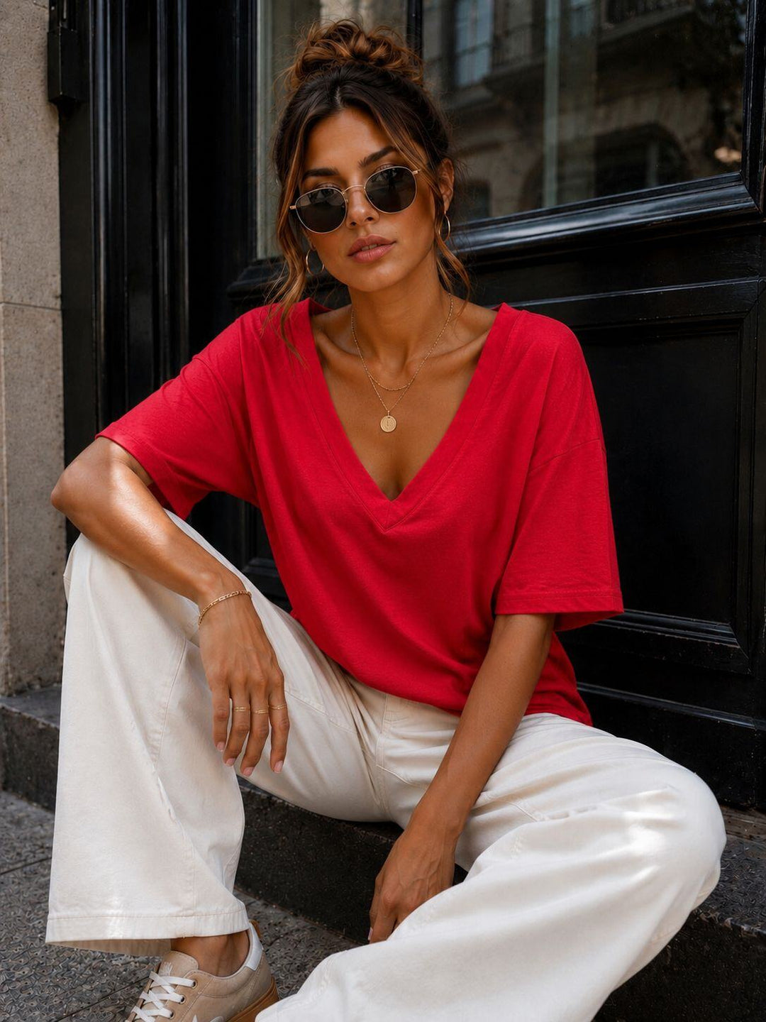 MELISSA - T-Shirt V Neck - Red