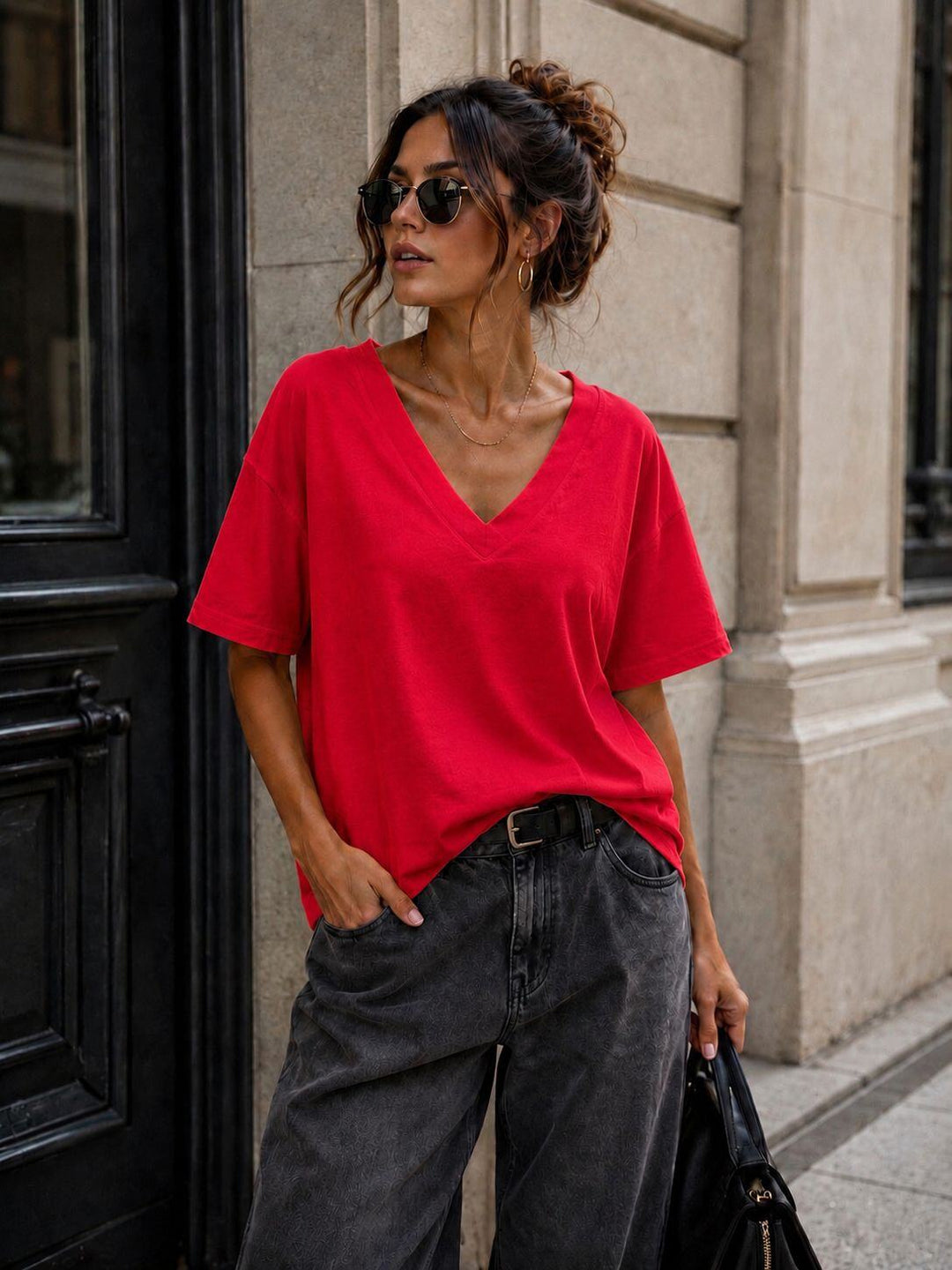 MELISSA - T-Shirt V Neck - Red