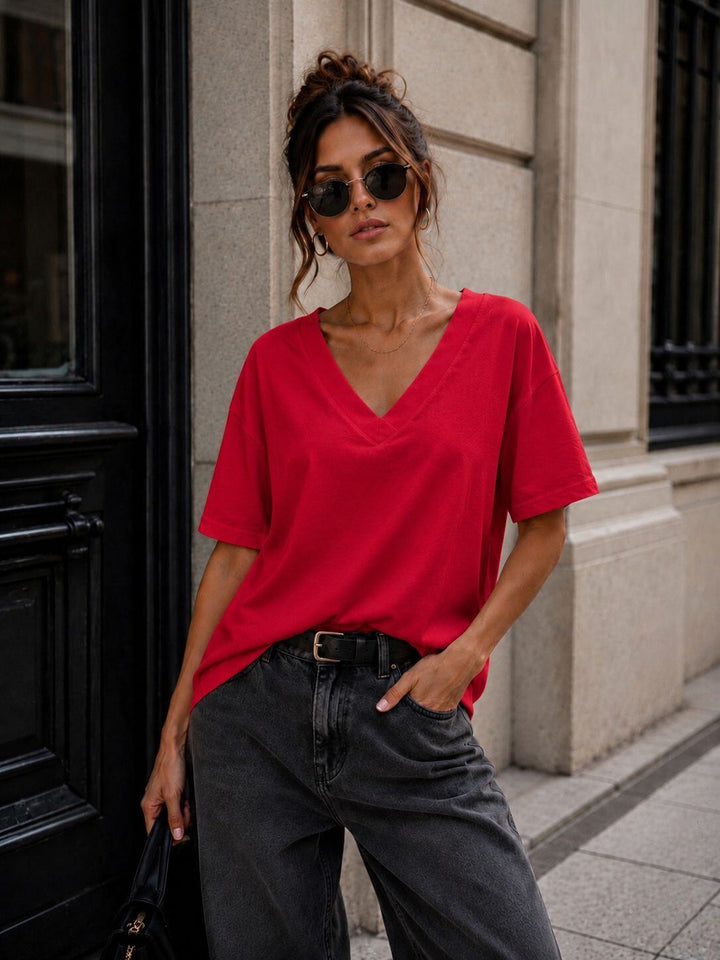 MELISSA - T-Shirt V Neck - Red
