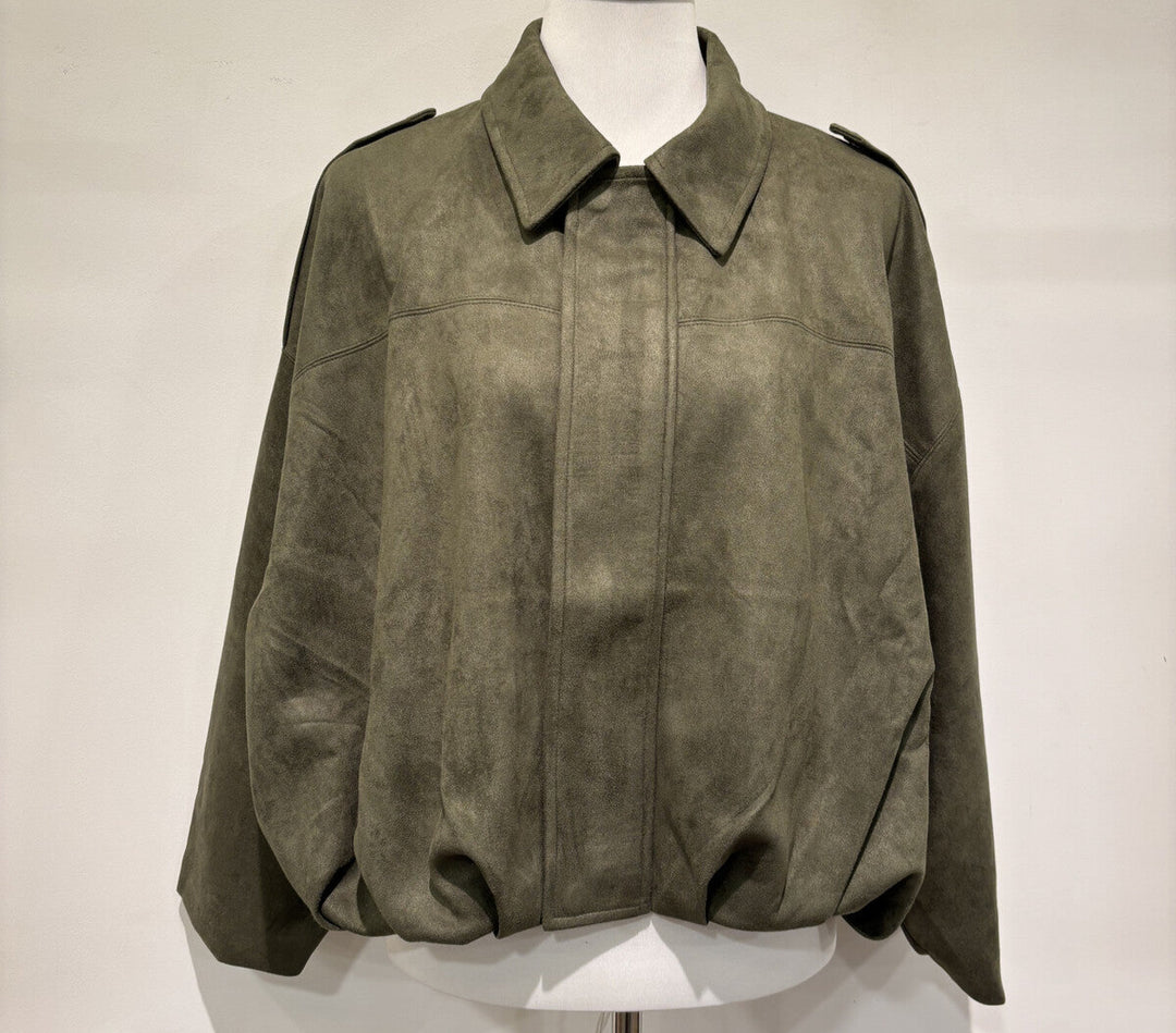 SIDNEY - Faux Suede Bomberjacket - Army - Virala Trendjackan