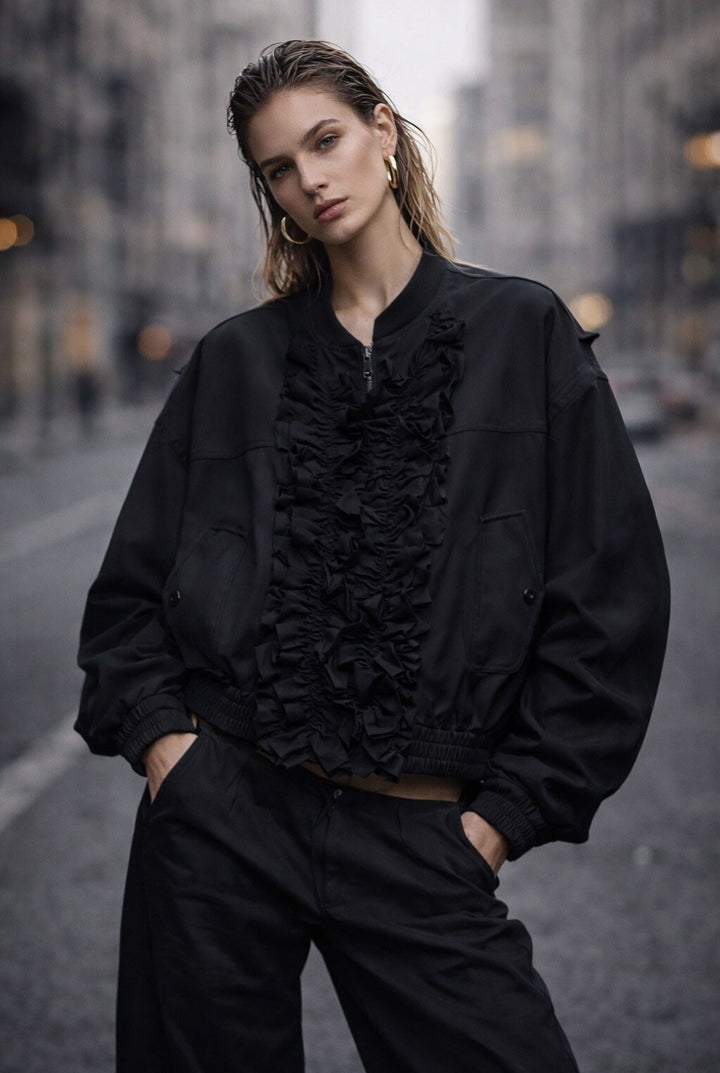 SELECTED BY KABARE - Mila - Bomberjacka med krås - Svart